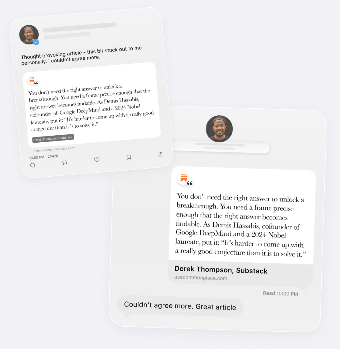 A shared quote appearing as a rich preview in a messaging app